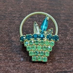 Uranium Glass Rhinestone Brooch